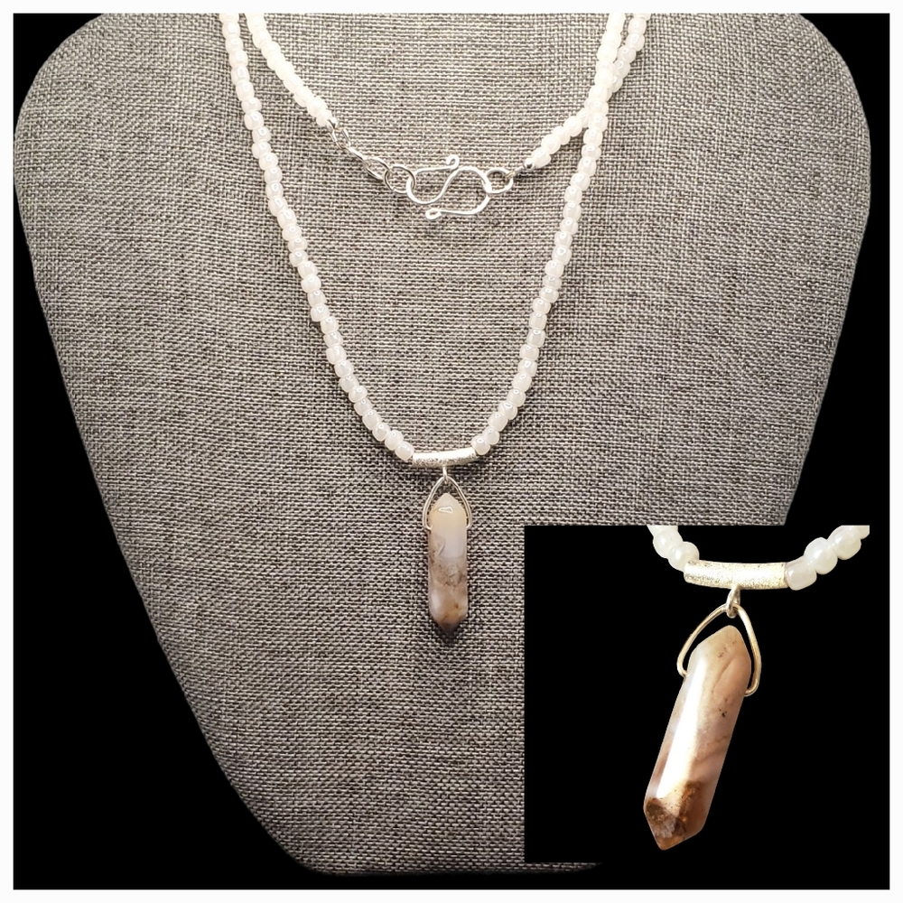 Beaded Crystal Necklace with Sterling Silver, Crytal Point Necklace